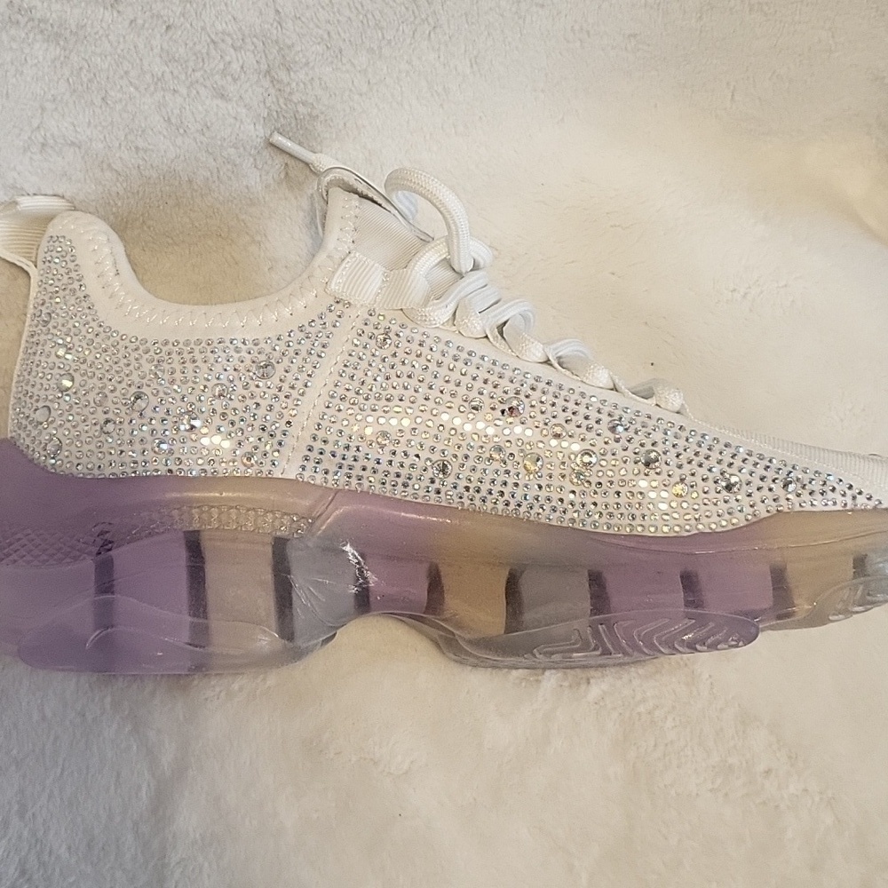 Steve Madden Maxima Rhinestone Lace Up White Multi Colored Sneaker Sz 4.5 Girls - Picture 7 of 10
